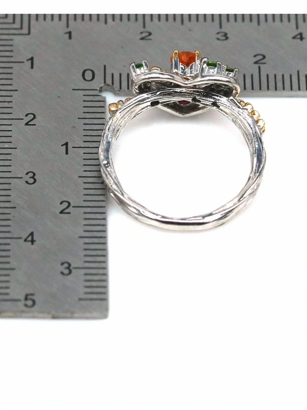 Natural Citrine Chrome Diopside & Garnet Heart Floral Twisted band Ring Sz 6.75